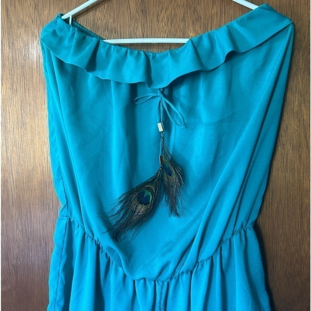 Garcia blue peacock feather bow strapless romper size L - Picture 3 of 11